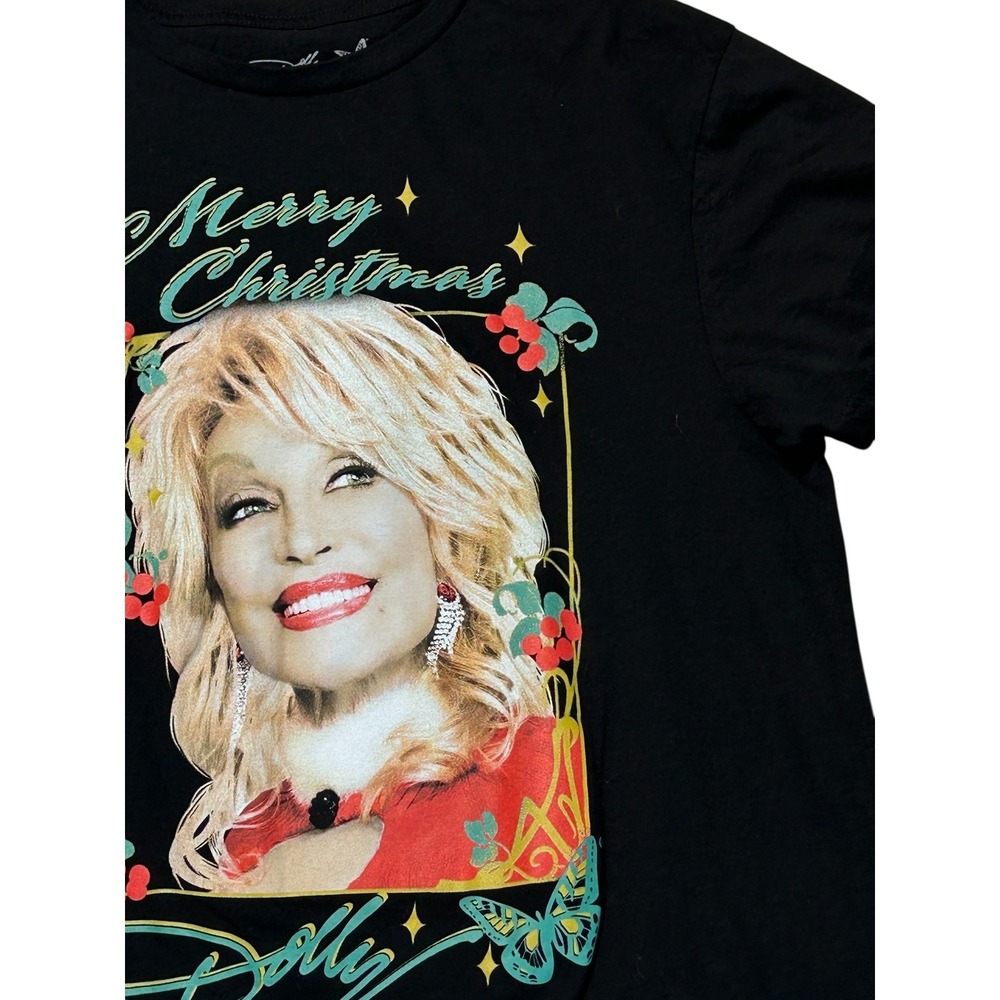 Dolly Parton Merry Christmas Black T Shirt Graphic Tee Medium - Picture 2 of 5